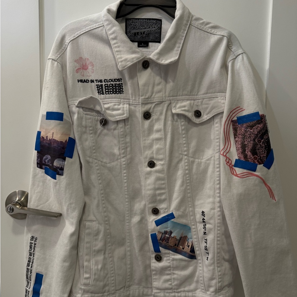 White Denim Jacket with Graphic Patches